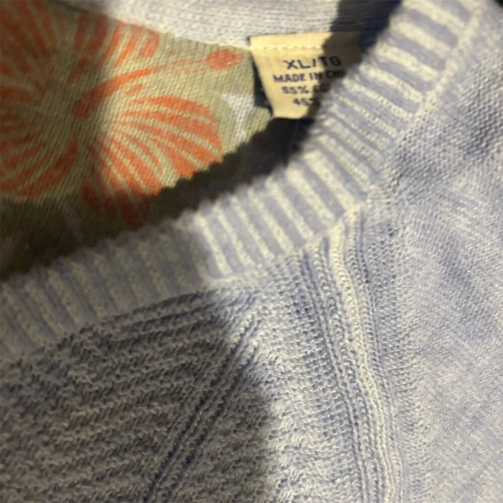 Tommy Bahama Sweater Mens XL Light Blue V-Neck Cable Knit Pullover